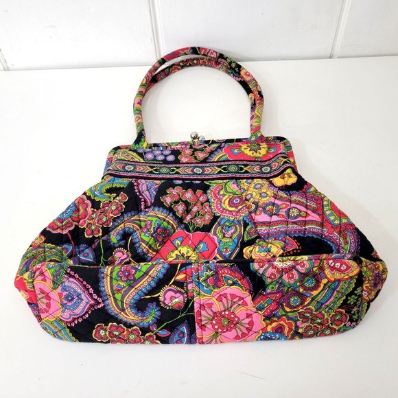 Vera Bradley Paisley Floral Kiss Lock Purse Shoulder Bag Symphony in Hue Retired - Picture 4 of 8
